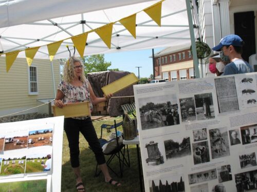 a woman showcasing beekeeping