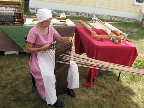 a woman weaving